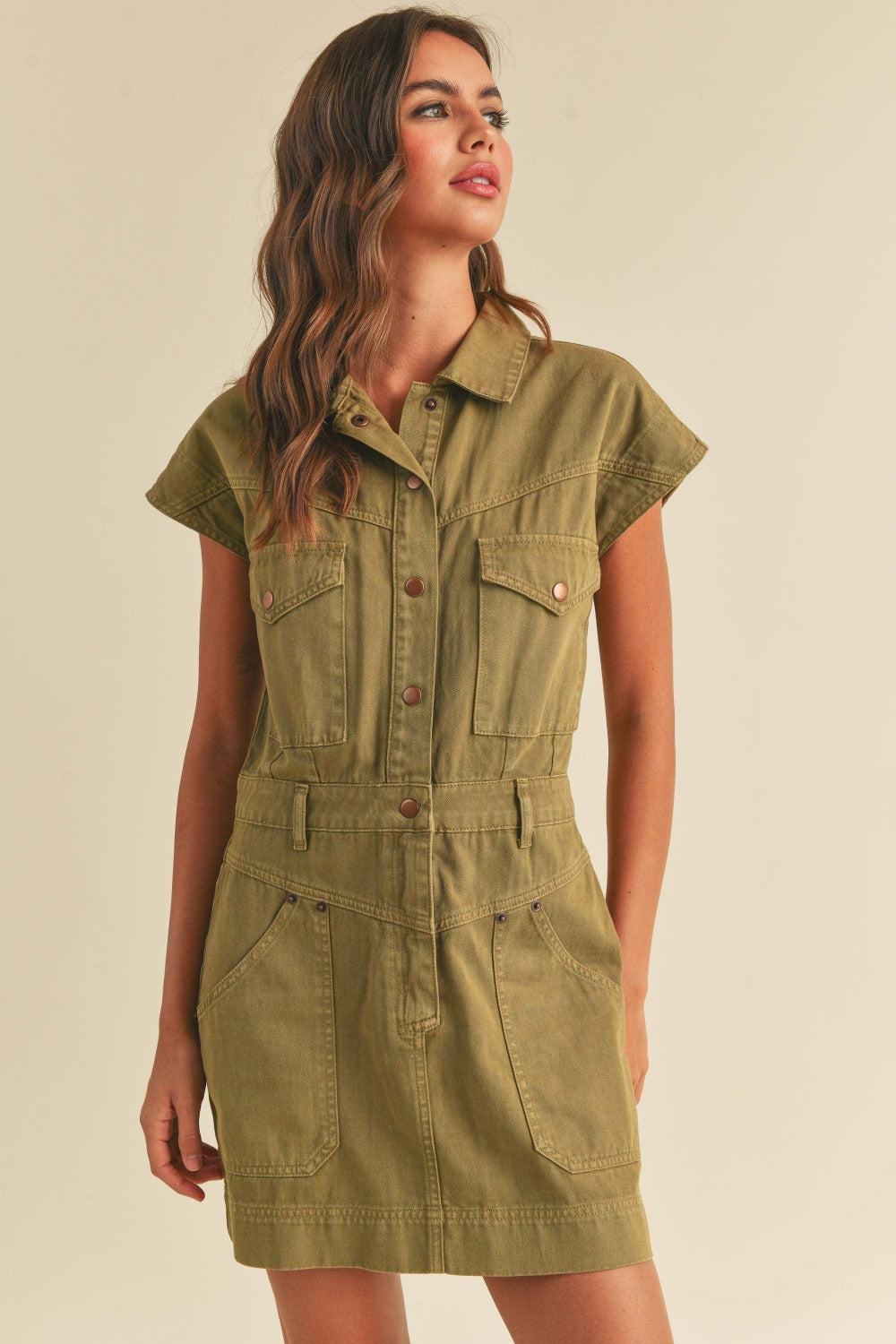 Eleanor Denim Cargo Dress - Small / Washed Olive Eleanor Denim Cargo Dress - Small / Washed Olive