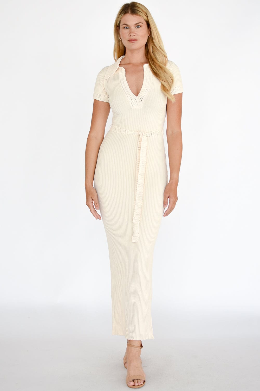 moon river white midi dress Knit Collared Midi Dress