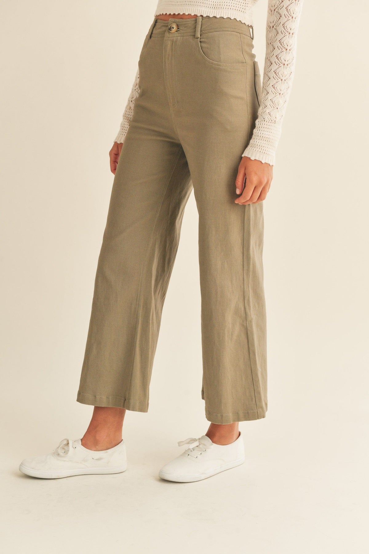 Olive high rise wide leg cropped pants
