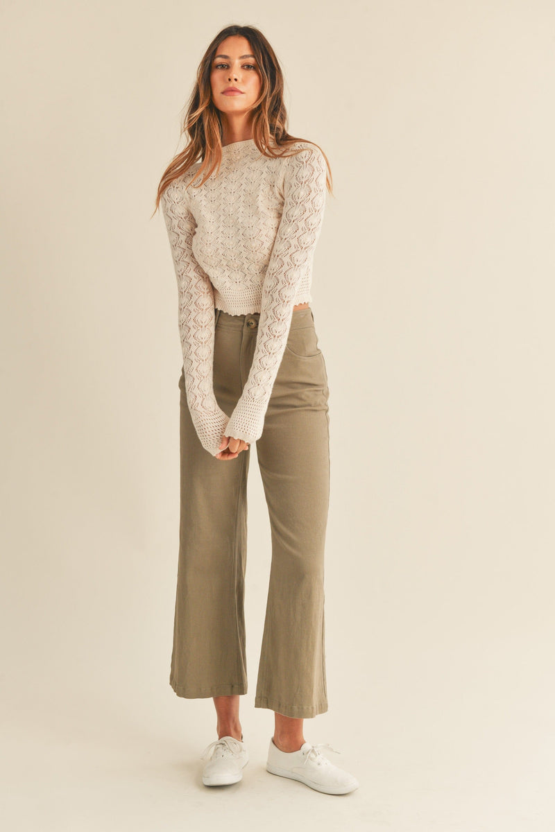 Olive high rise wide leg cropped pants