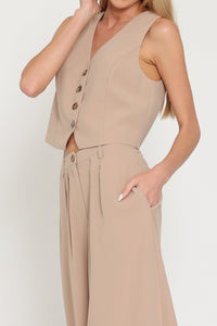 Beige suiting material vest with buttons 