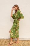 Tropical Palm Kimono Sleeve Midi Dress