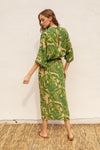 Tropical Palm Kimono Sleeve Midi Dress