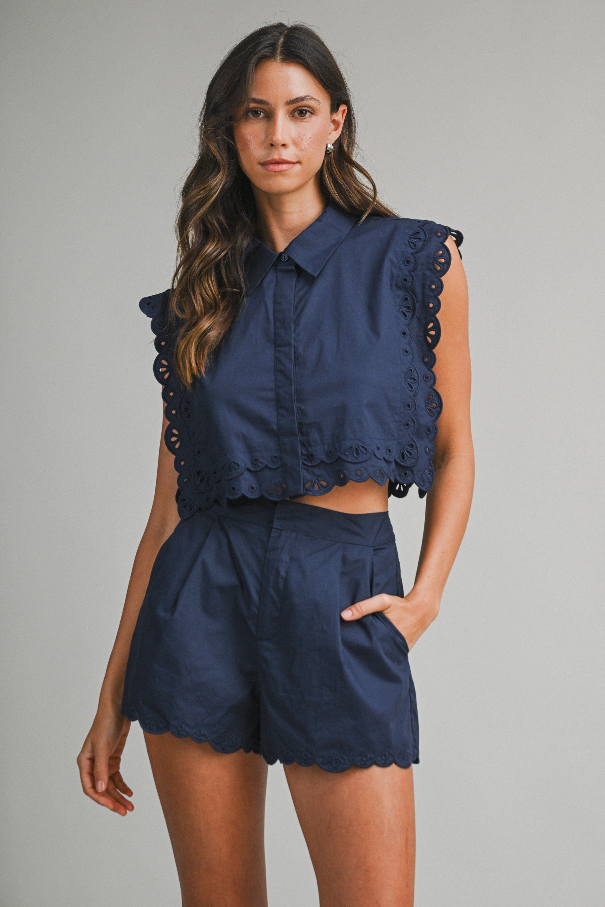 Reva Eyelet Sleeveless Crop