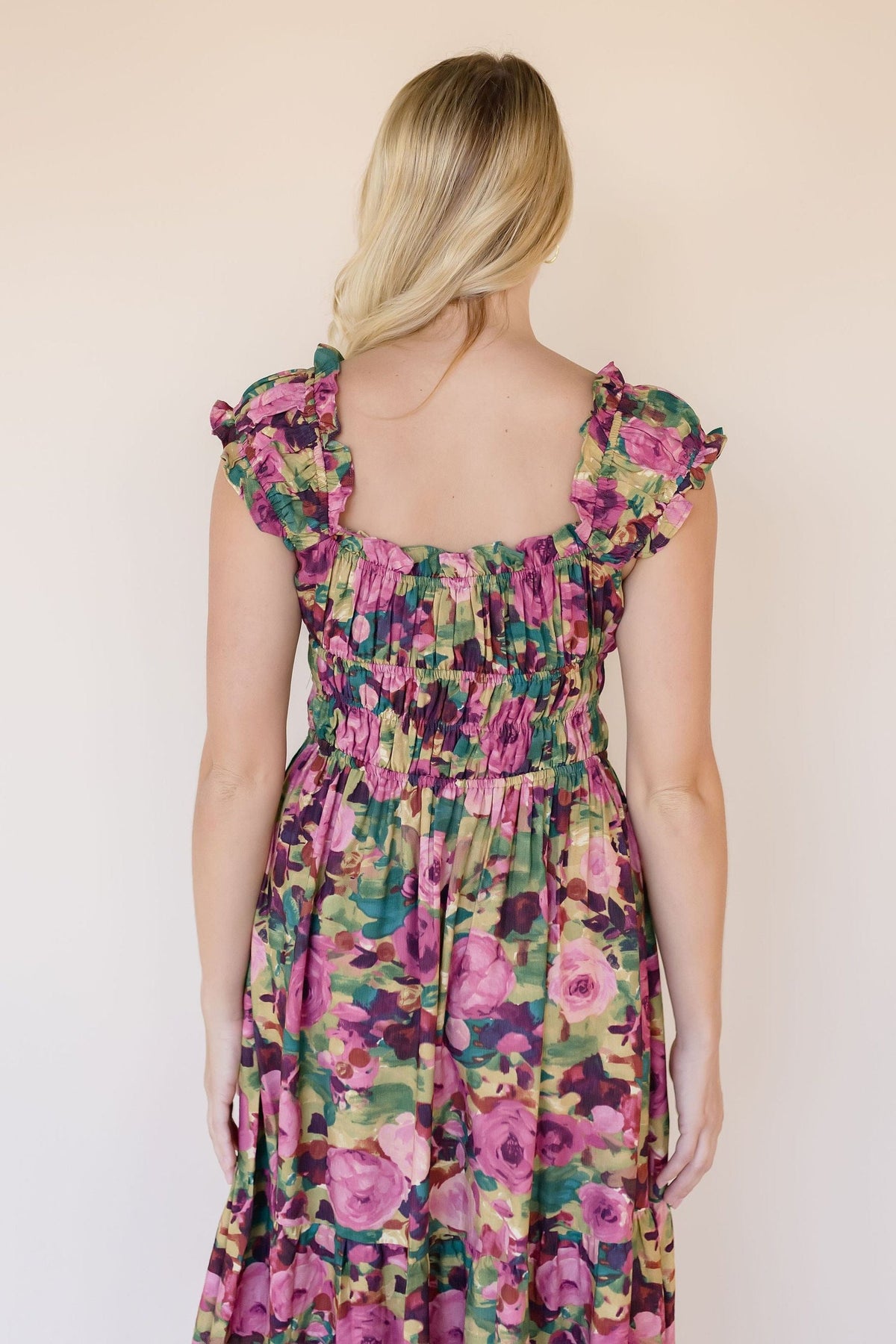 tiered smock midi dress Moon River Floral Print Short Puff Sleeve Tiered Shirred Smock Midi Dress |  Wild Dove Boutique