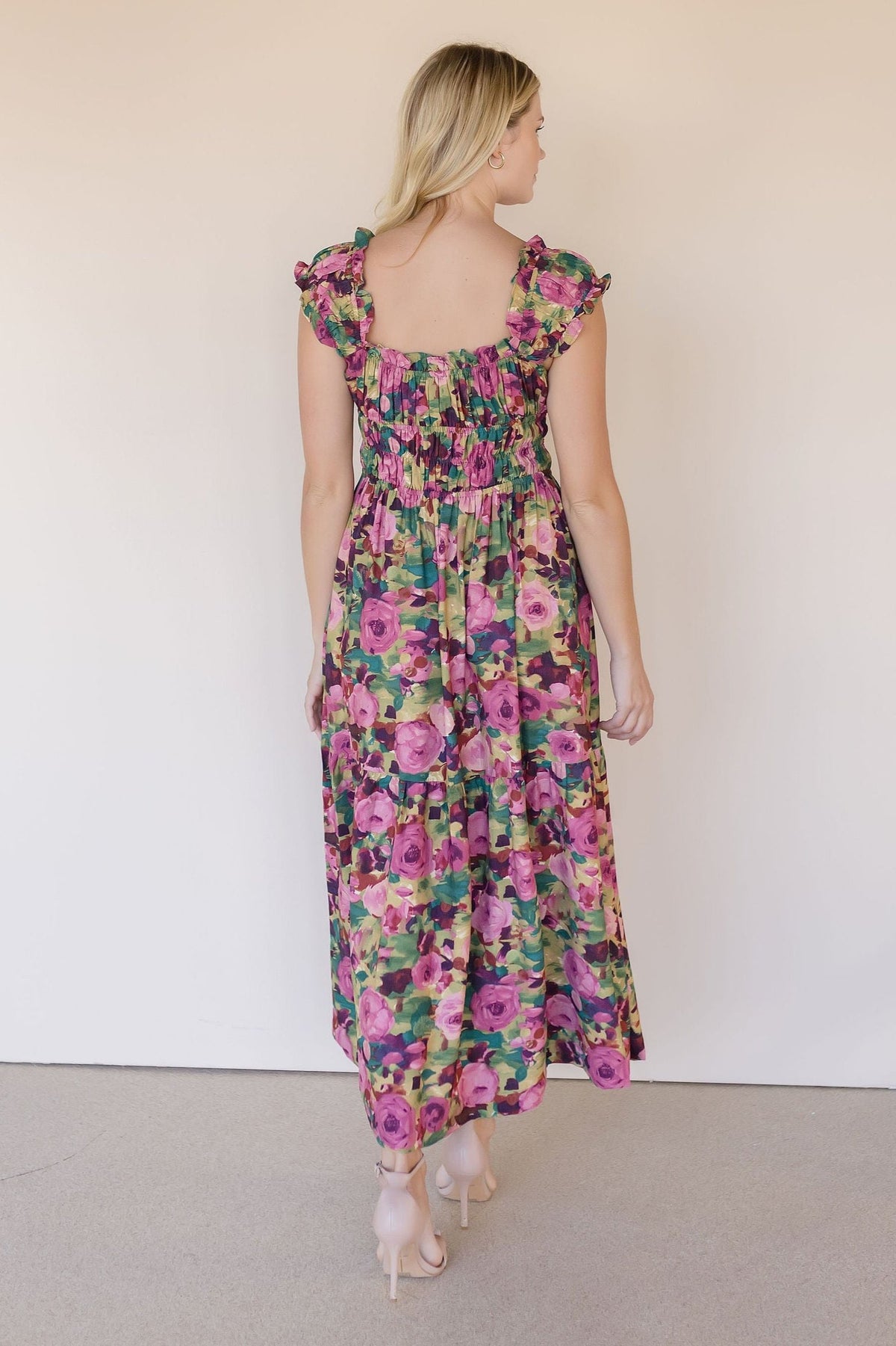 floral smock midi dress Moon River Floral Print Short Puff Sleeve Tiered Shirred Smock Midi Dress |  Wild Dove Boutique