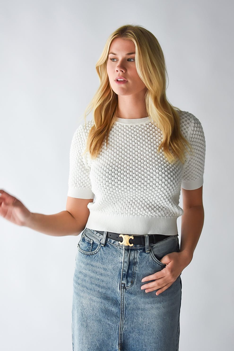 Lucy Paris Elise Knit Top in White