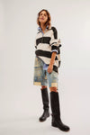 Free People Coastal Stripe Pullover Carbon Champagne