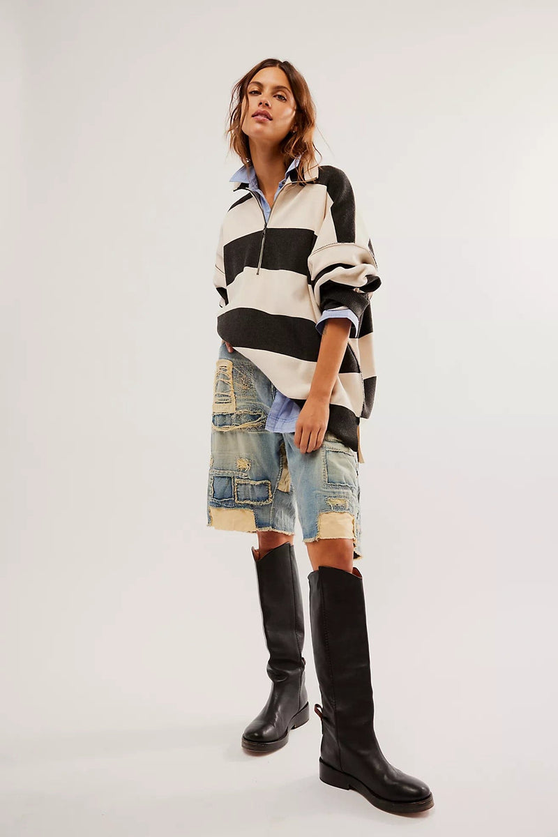 Free People Coastal Stripe Pullover Carbon Champagne