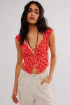 Free People Faye Printed Top Washed Red Combo