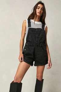 Free People We The Free Ziggy Shortall Overalls in Mineral Black