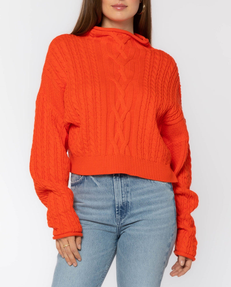 Blood orange cable knit Jennevie Sweater by Velvet Heart