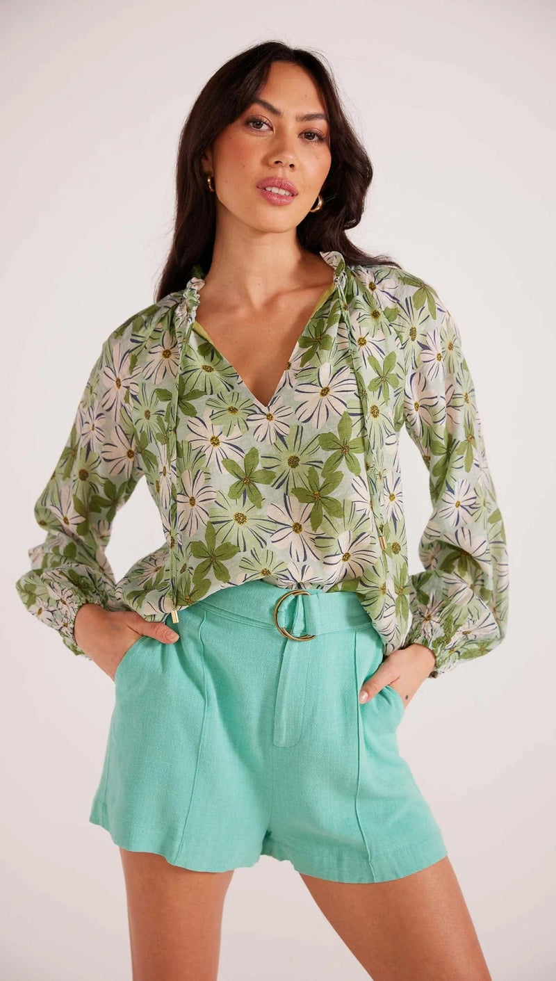 Green/White Floral Margaux Blouse by MINKPINK