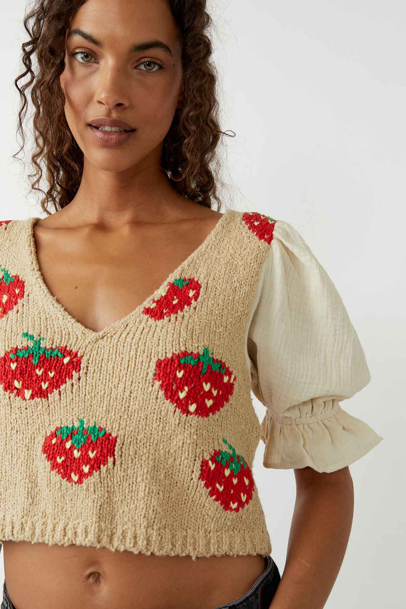 Free People Strawberry Jam Knit Top Strawberry Dawn Combo