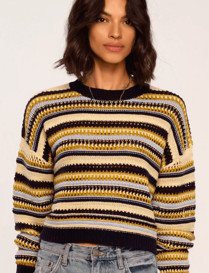 Heartloom Feliz Sweater in Indigo Navy and Yellow Stripe