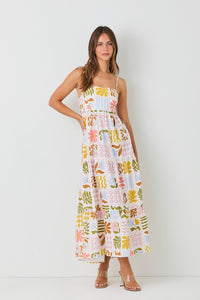 Lorena Abstract Palm Linen Maxi Dress