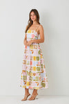 Lorena Abstract Palm Linen Maxi Dress