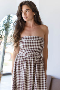Ashford Strapless Gingham Midi Dress