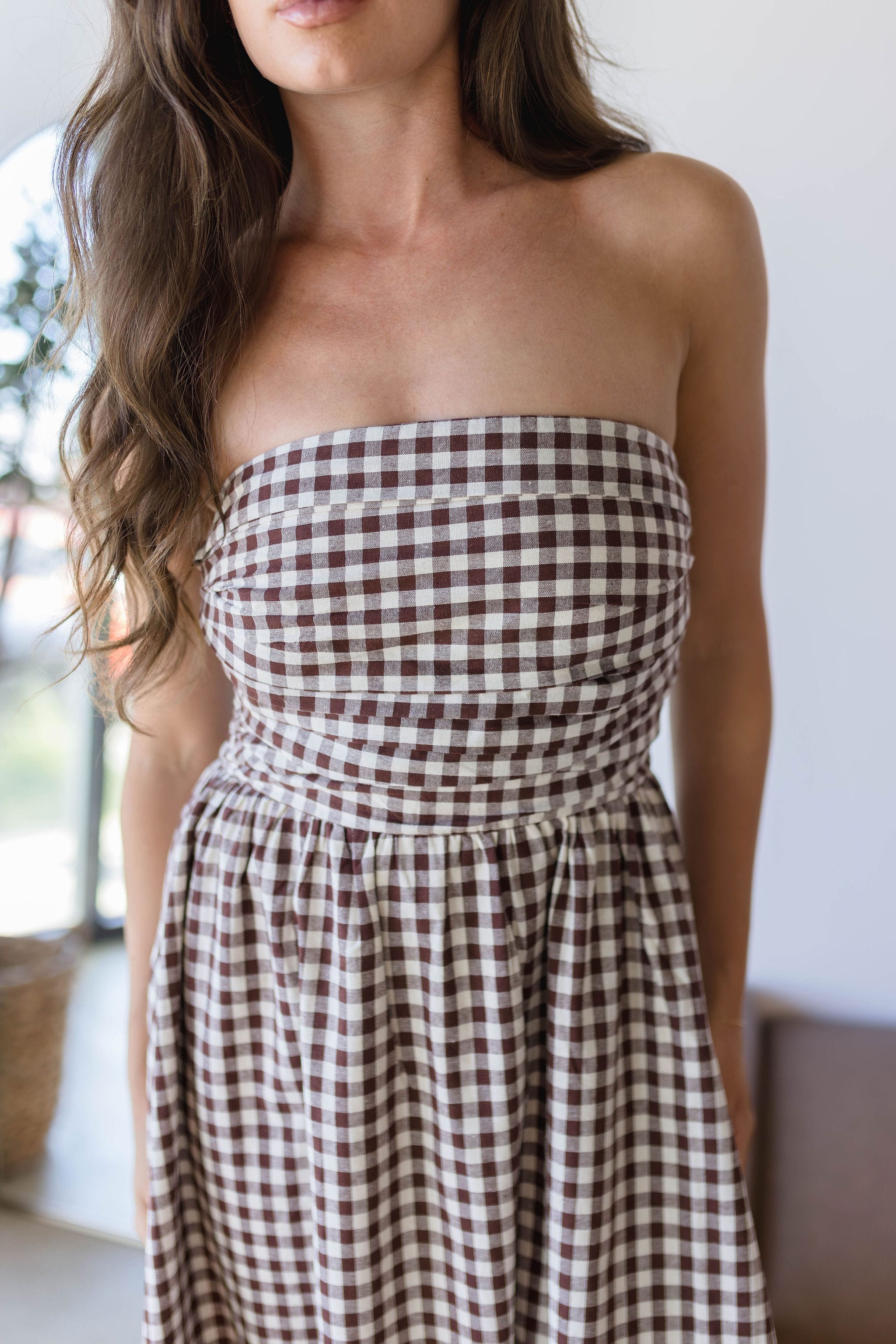 Ashford Strapless Gingham Midi Dress