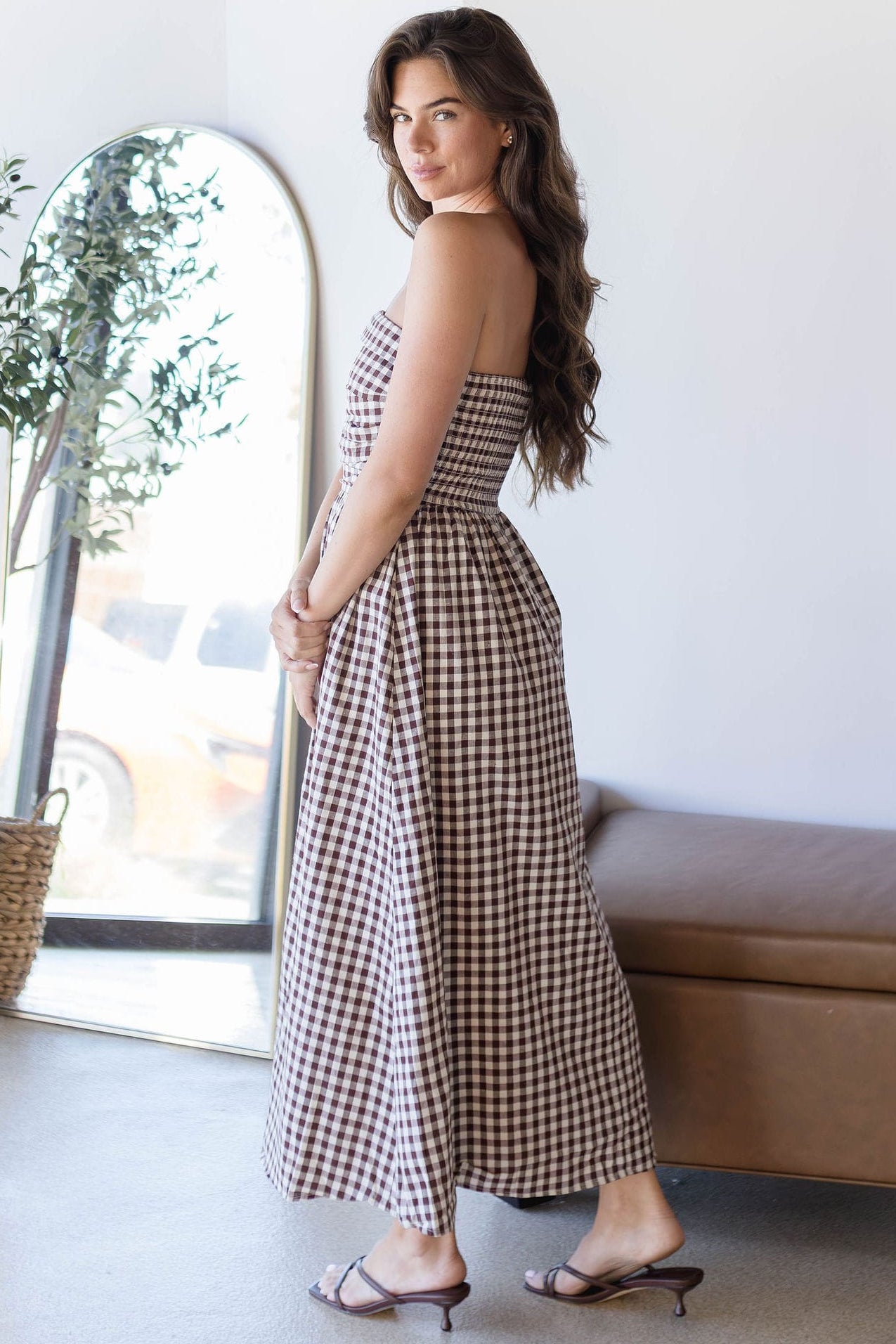 Ashford Strapless Gingham Midi Dress
