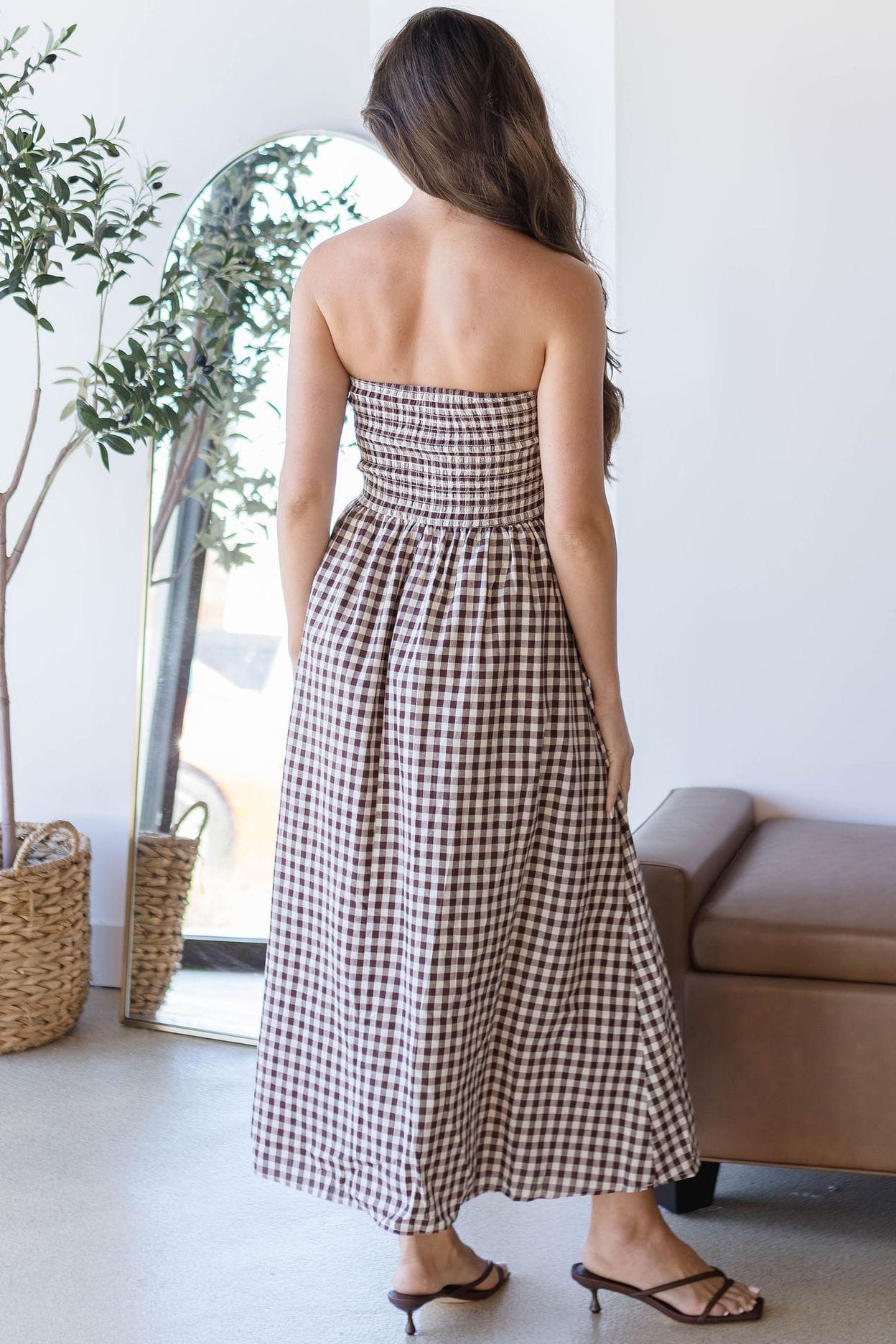 Ashford Strapless Gingham Midi Dress