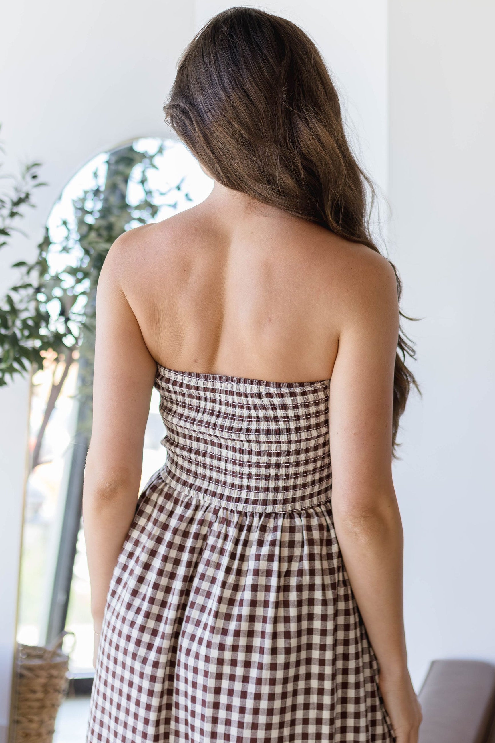 Ashford Strapless Gingham Midi Dress
