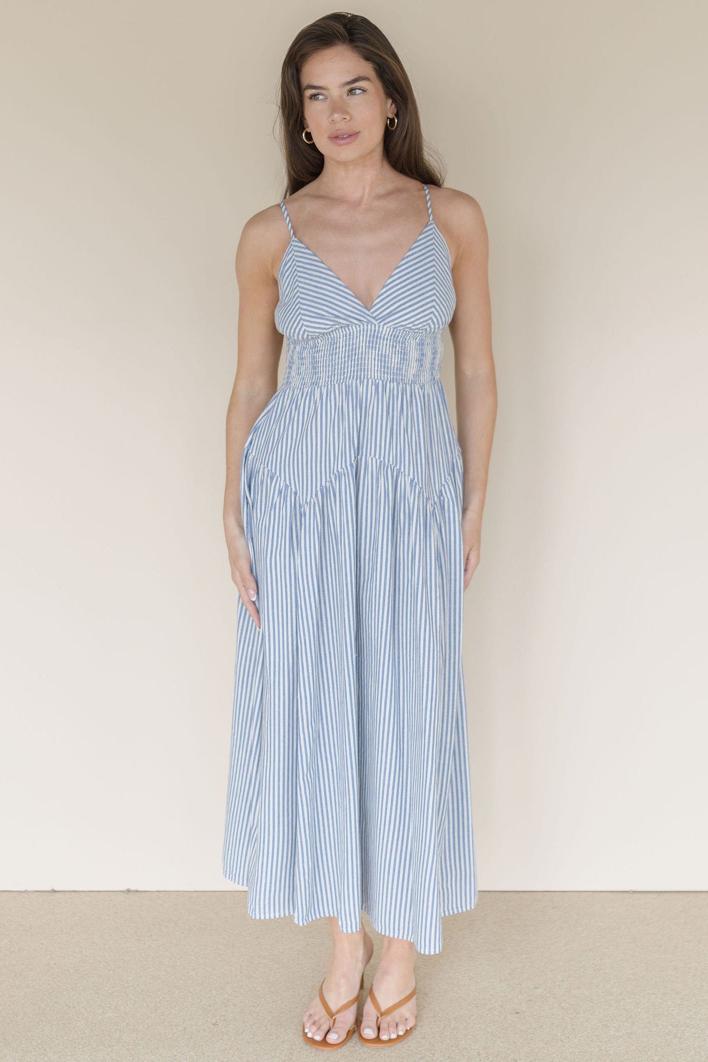 Ocean Lines Pleated Midi Dress