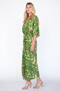 Tropical Palm Kimono Sleeve Midi Dress