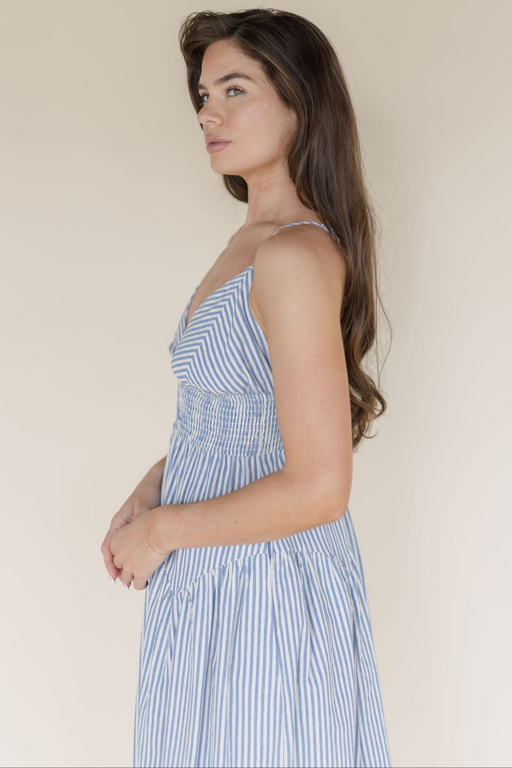 Ocean Lines Pleated Midi Dress