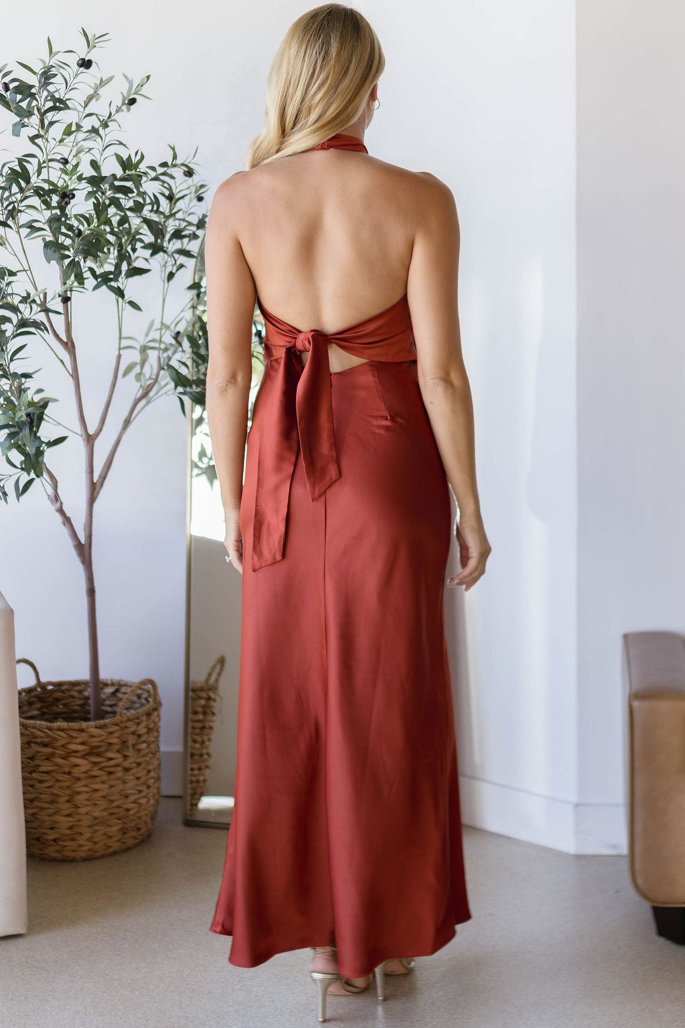 Viridiana Satin Halter Maxi Dress