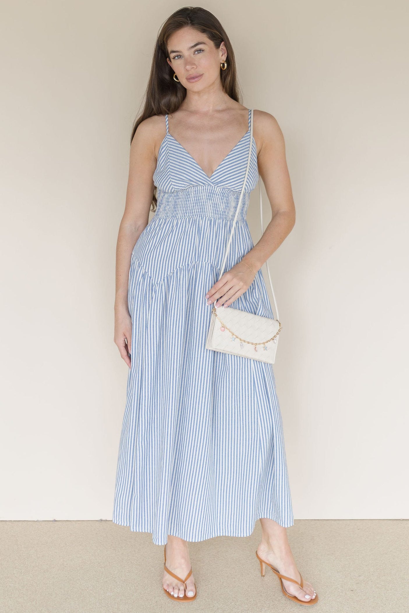 Ocean Lines Pleated Midi Dress