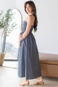 Ashford Strapless Striped Midi Dress