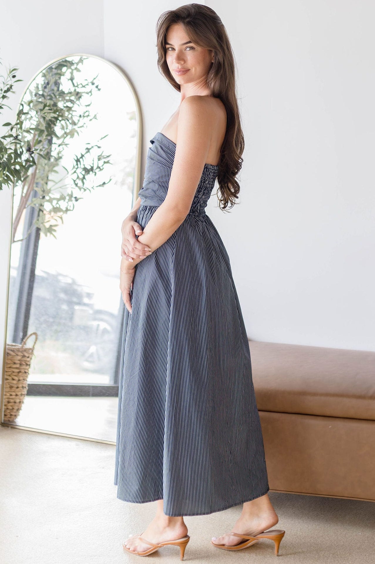 Ashford Strapless Striped Midi Dress
