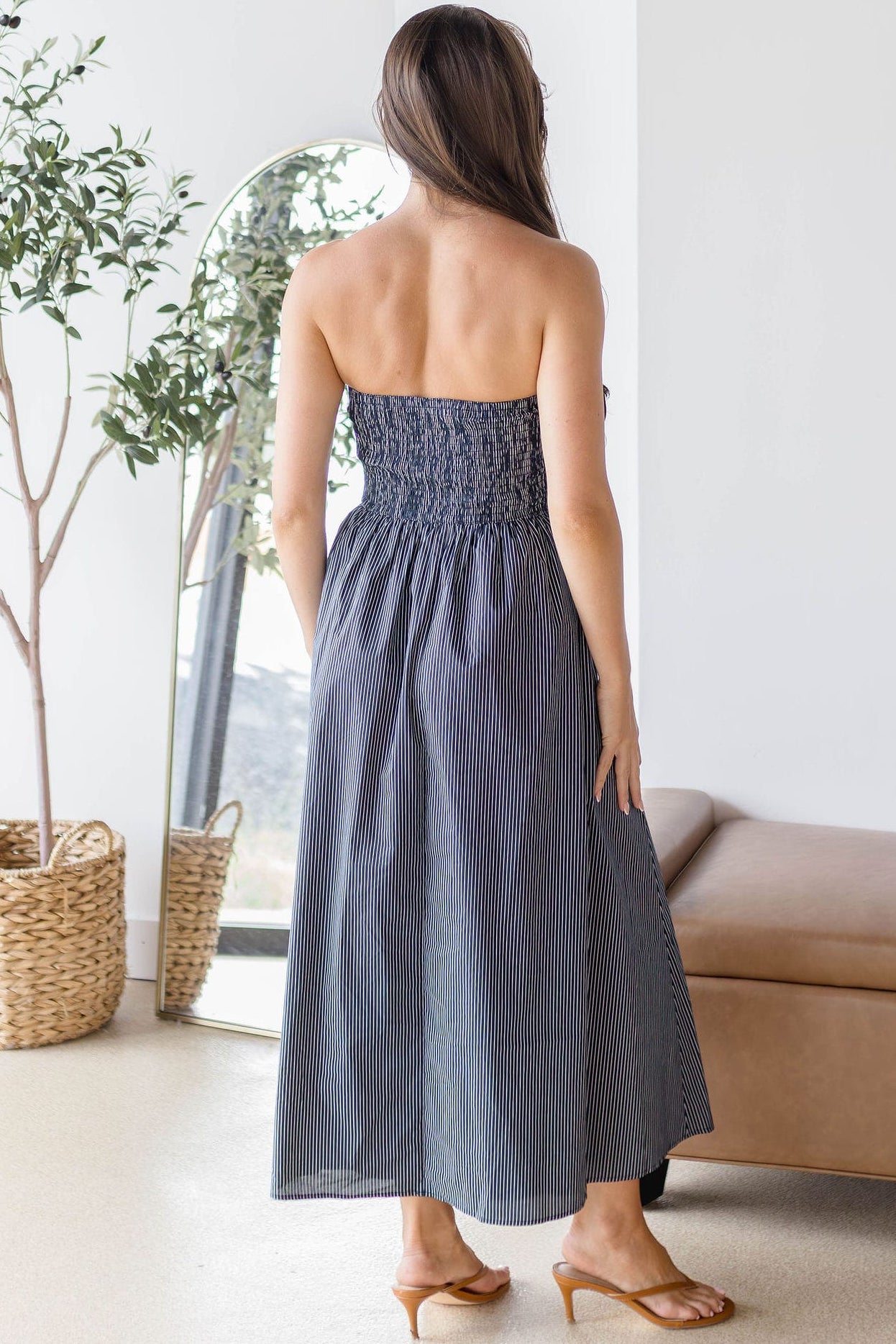 Ashford Strapless Striped Midi Dress