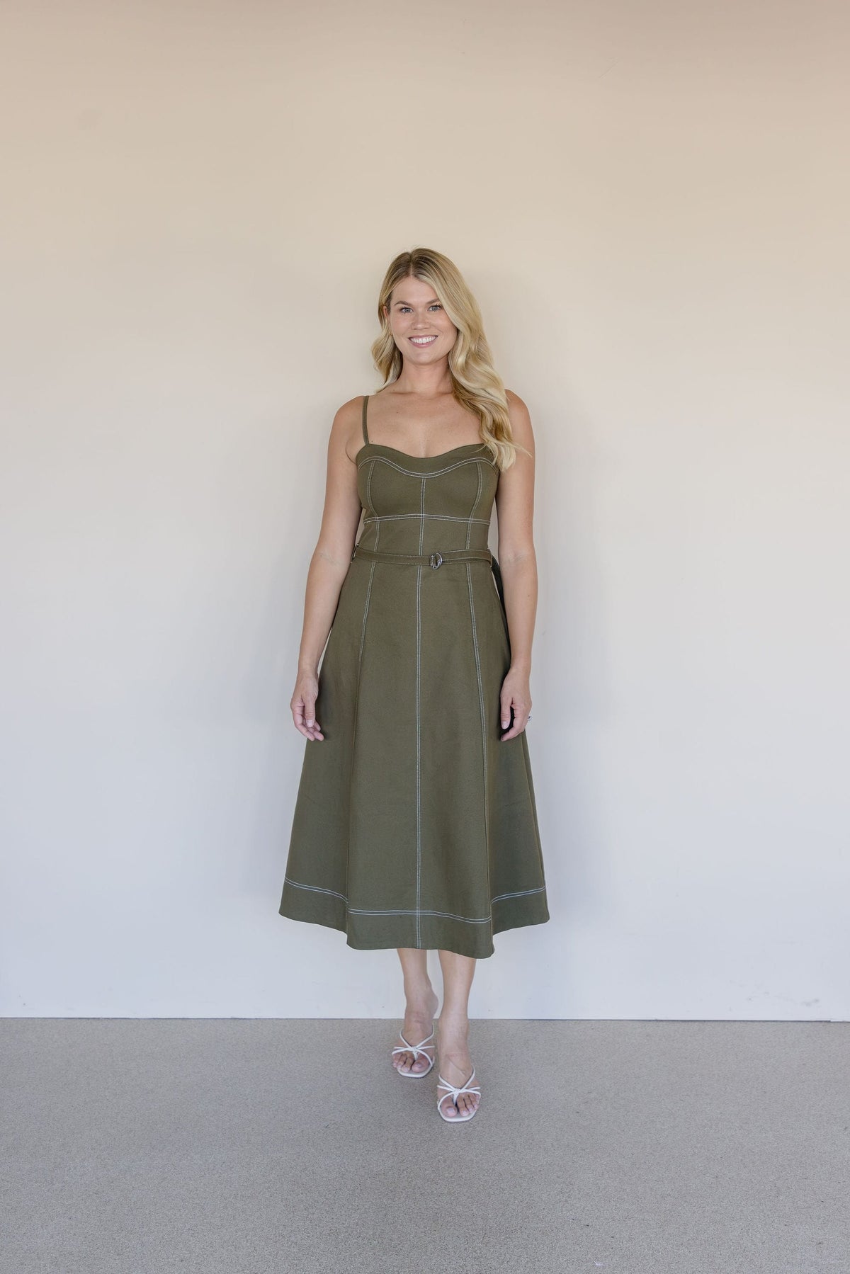 Darby Belted Stitch Detail Maxi Dress