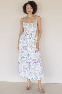Ansley Novelty Print Linen Midi Dress