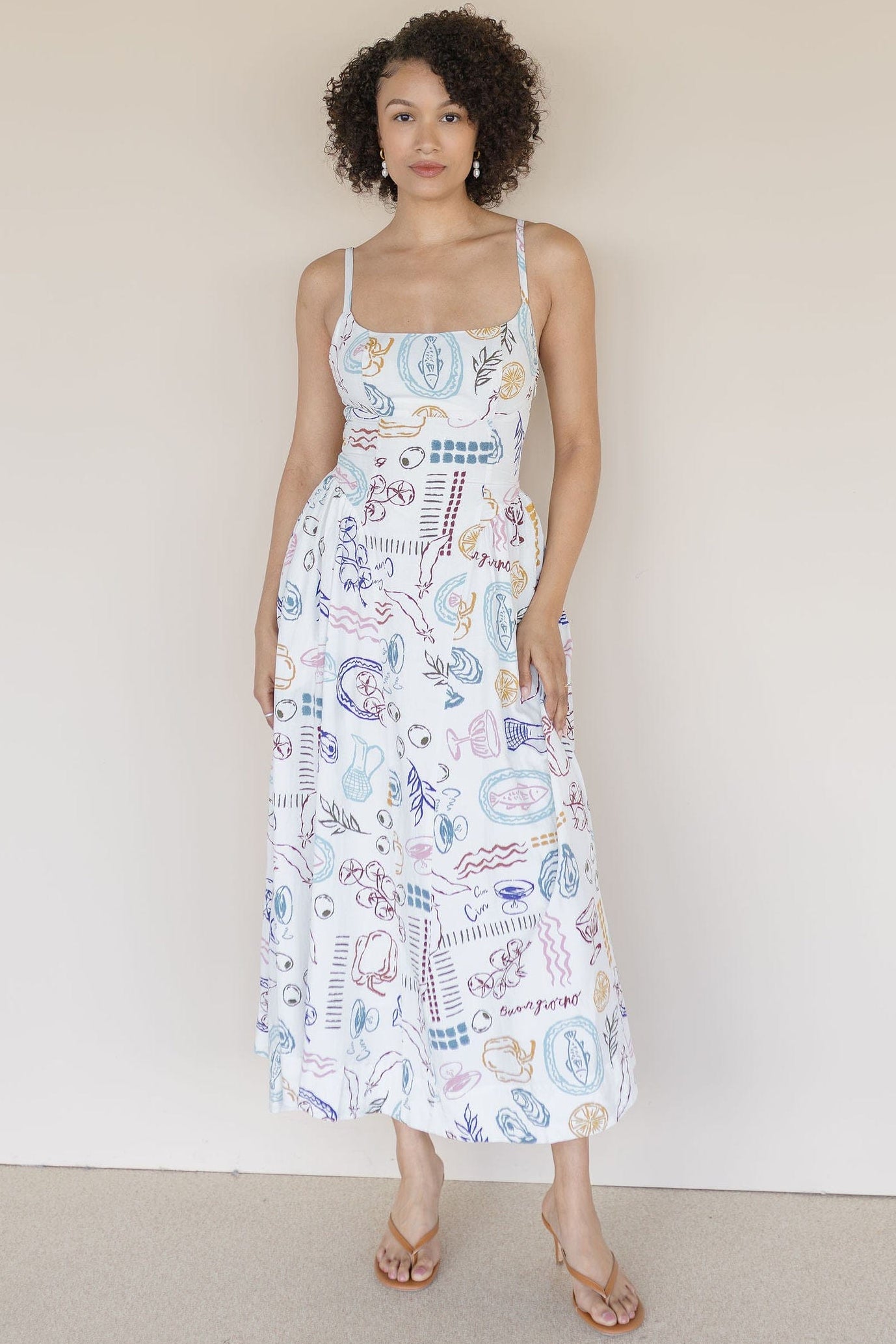 Ansley Novelty Print Linen Midi Dress