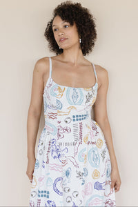 Ansley Novelty Print Linen Midi Dress