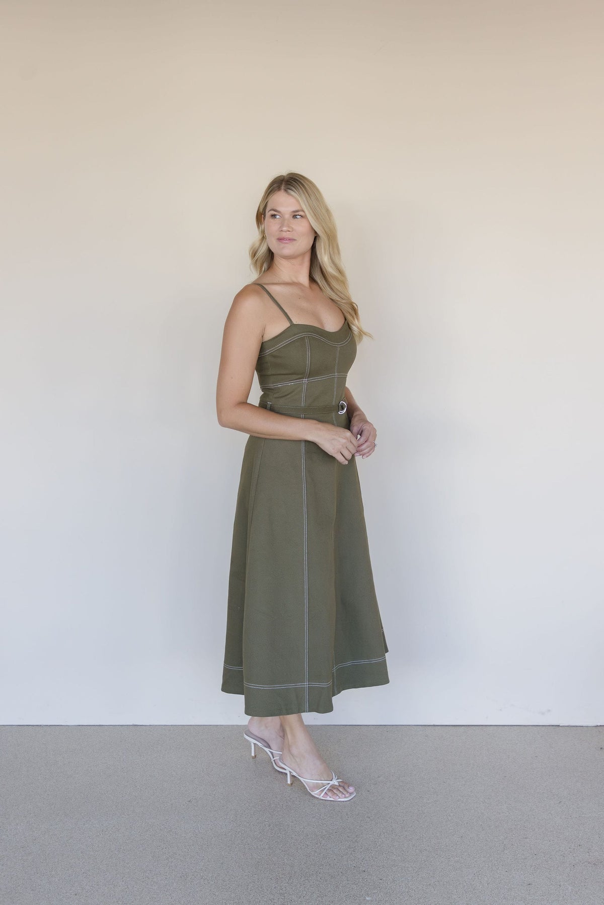 Darby Belted Stitch Detail Maxi Dress