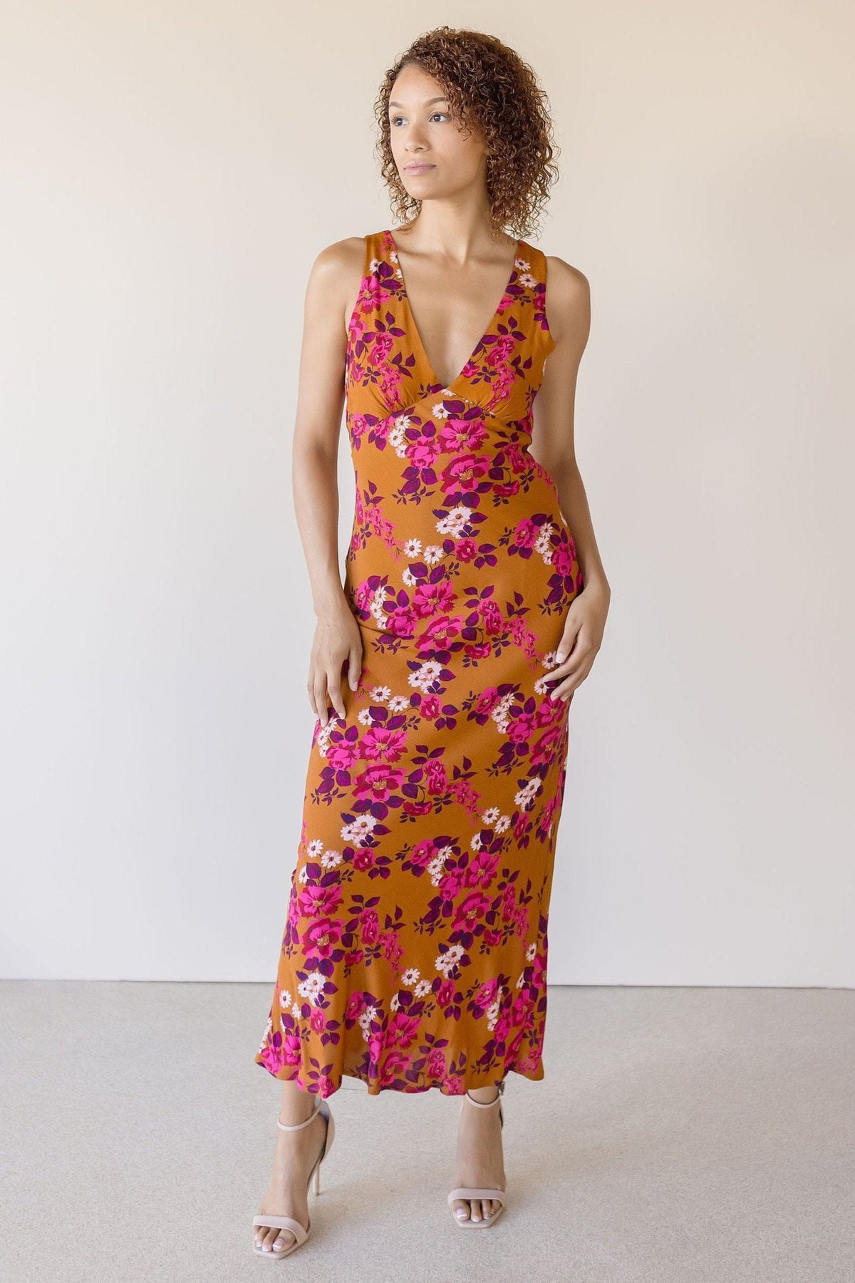 Naira Bias Cut Floral Midi Dress | Wild Dove Boutique Naira Bias Cut Floral Midi Dress | Wild Dove Boutique