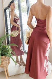 Annabeth Floral Satin Strapless Maxi Dress