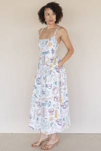 Ansley Novelty Print Linen Midi Dress