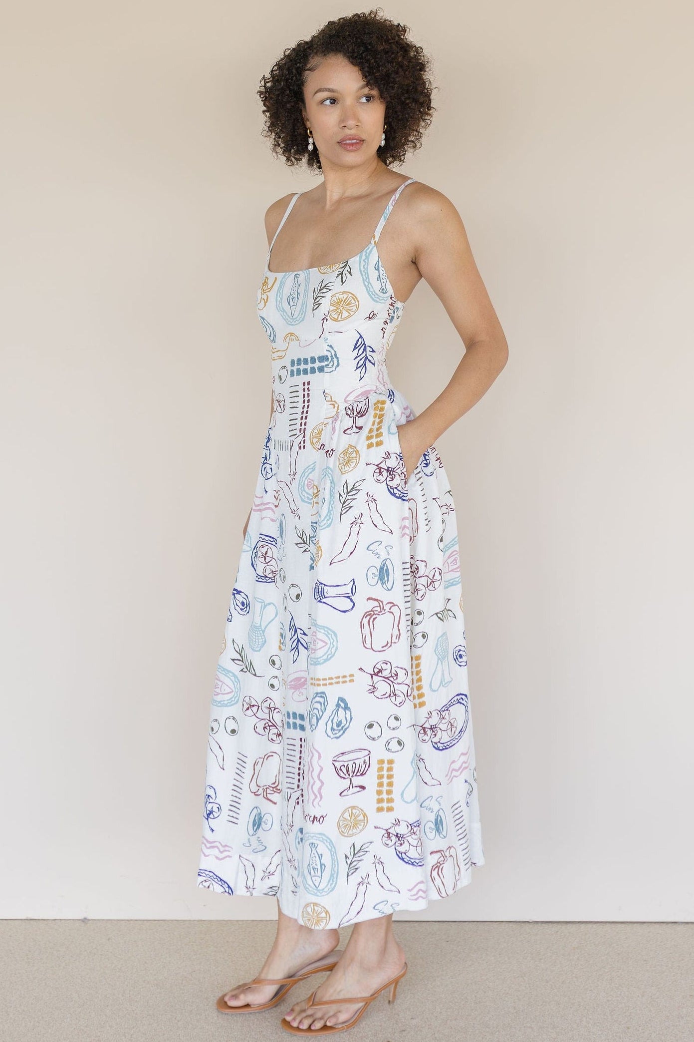 Ansley Novelty Print Linen Midi Dress