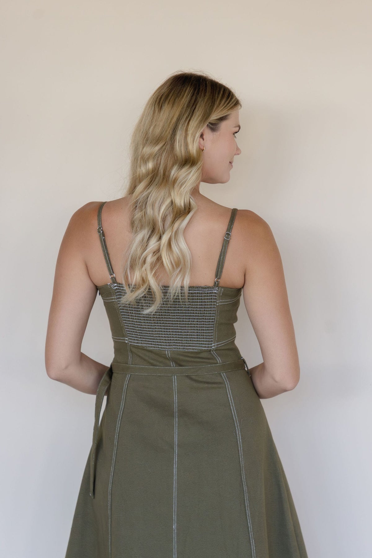 Darby Belted Stitch Detail Maxi Dress