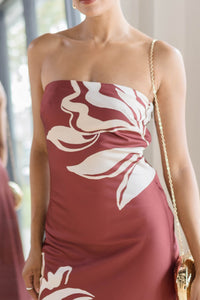 Annabeth Floral Satin Strapless Maxi Dress