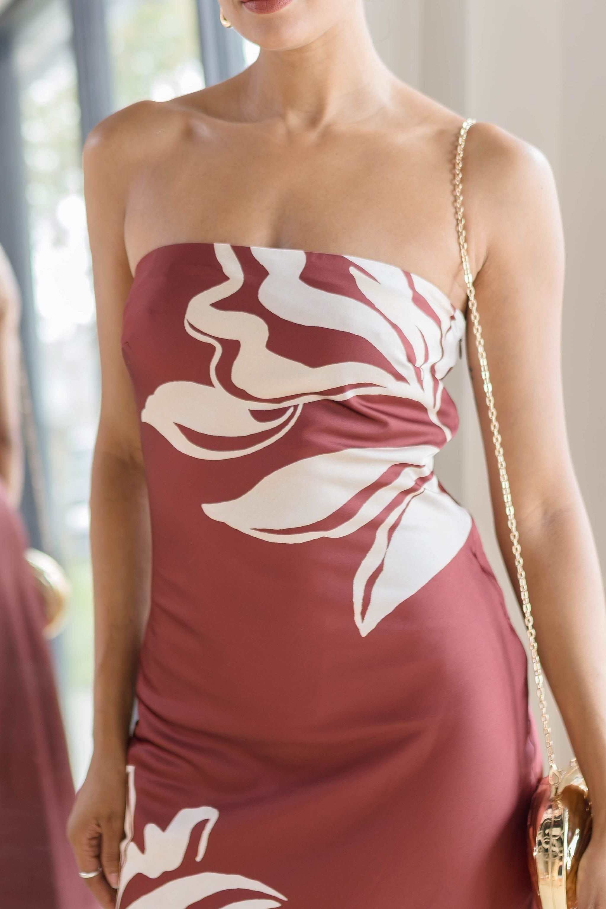 Annabeth Floral Satin Strapless Maxi Dress
