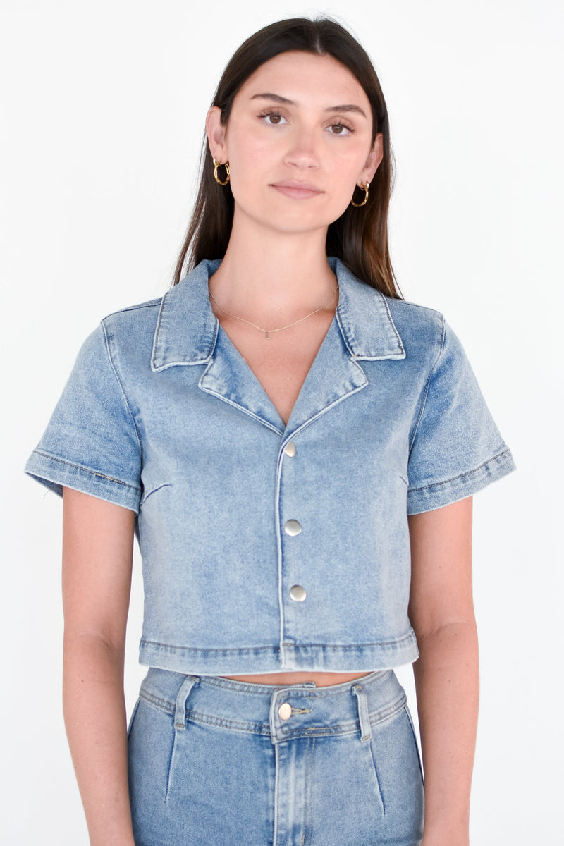 Darling Denim Button Top