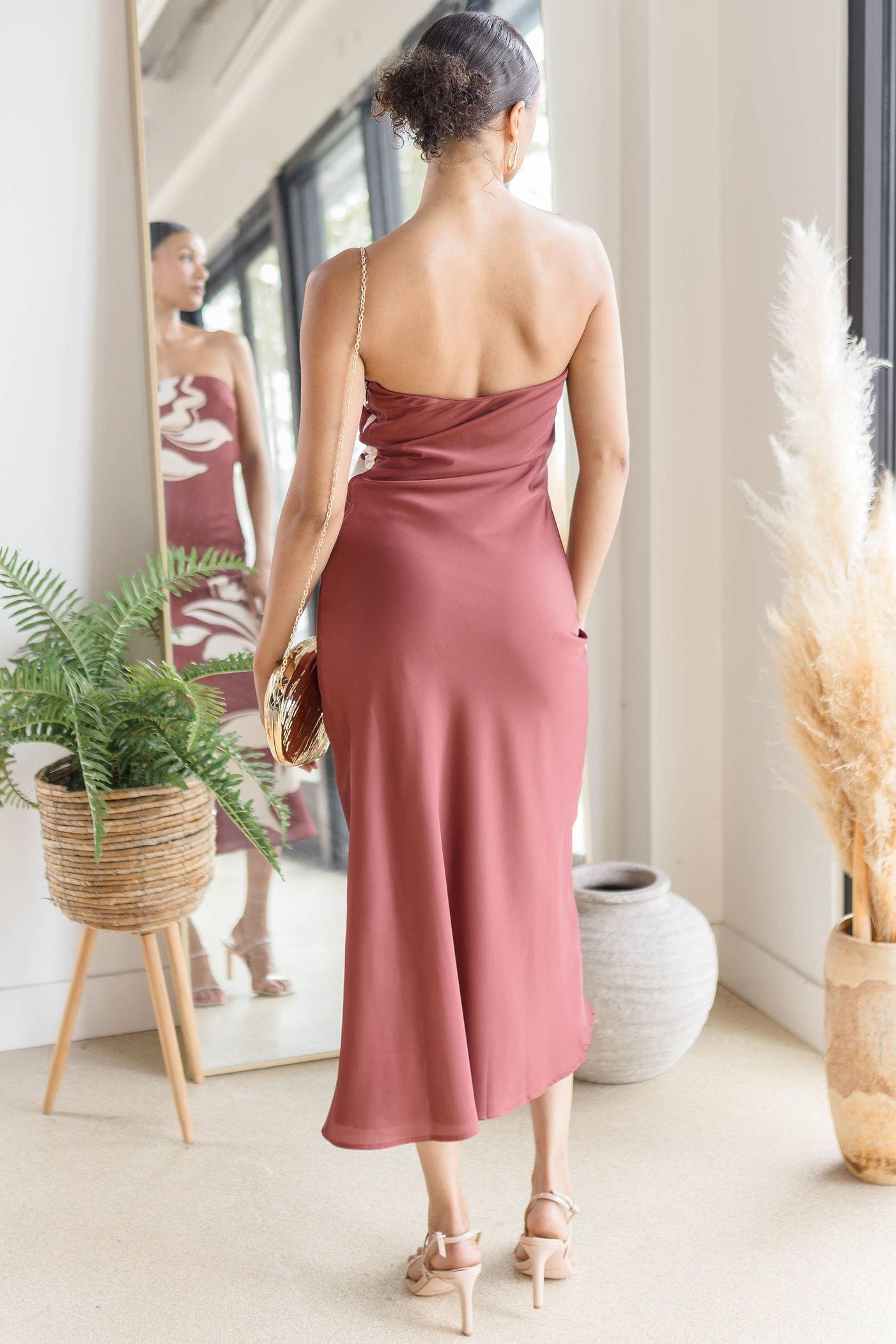 Annabeth Floral Satin Strapless Maxi Dress