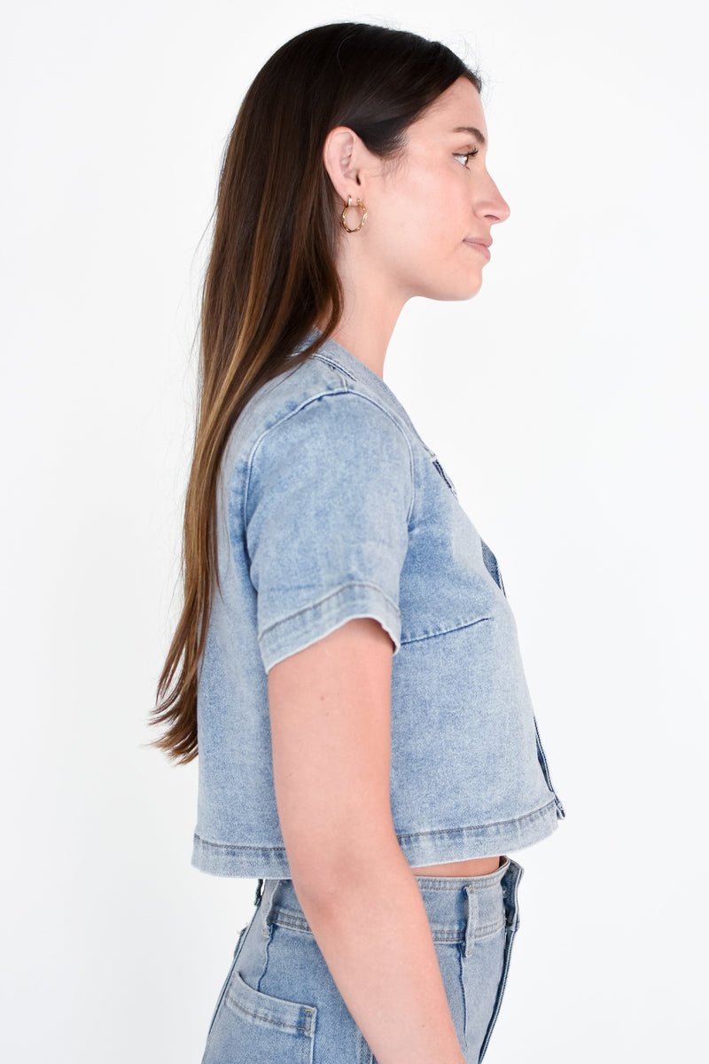 Darling Denim Button Top