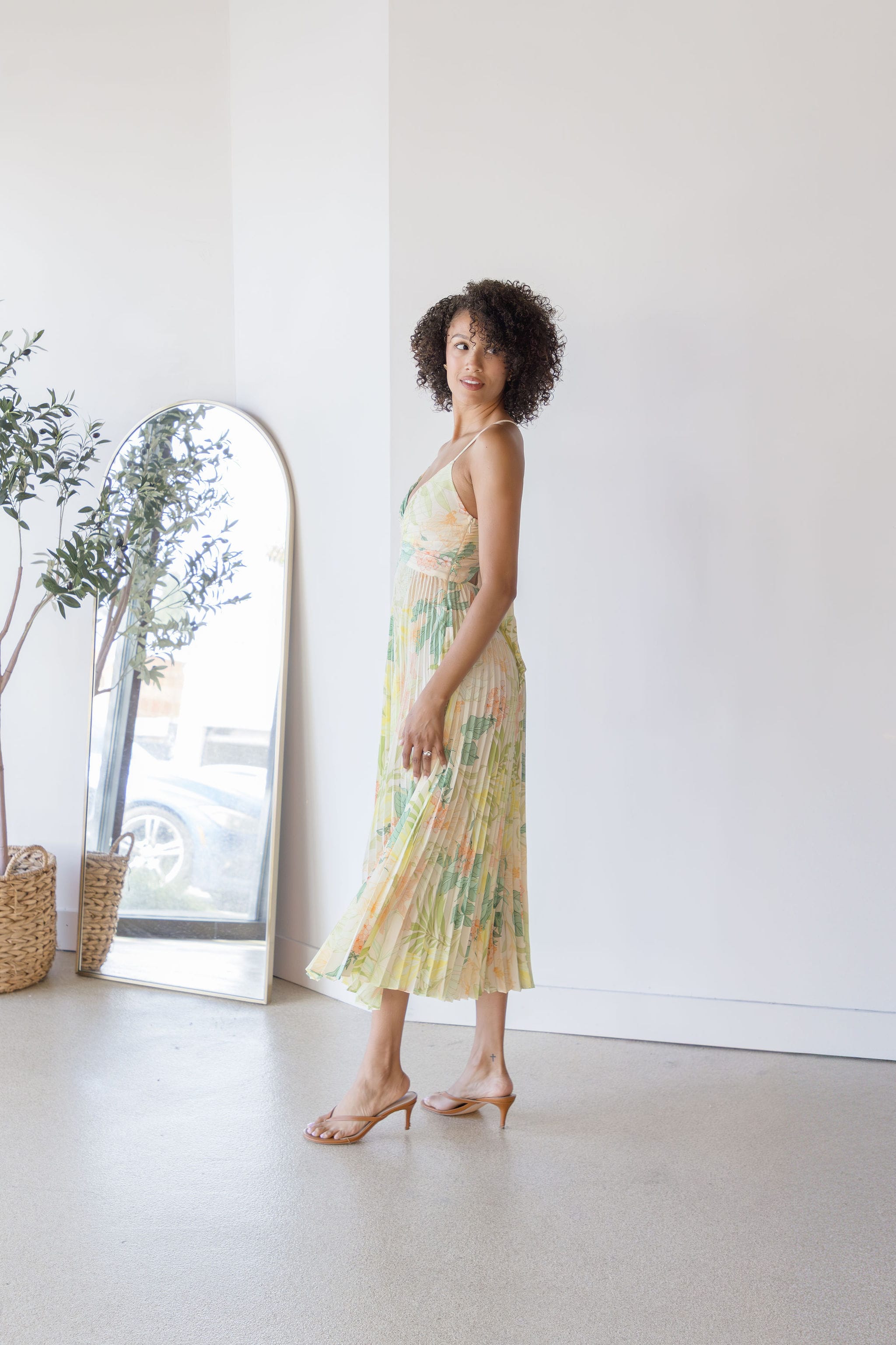 Blythe Floral Plisse Midi Dress